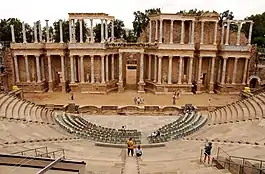 Ruins of an amphitheatre near the sea.