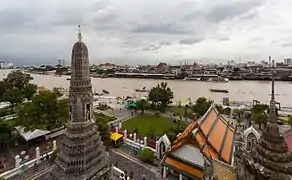 Area around Wat Arun (taken photo from Prang of Wat Arun), across the Chao Phraya River is Phra Nakhon's Tha Tian neighbourhood