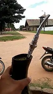 Tereré, a typical Guarani infusion of yerba mate, being taken in San Rafael de Velasco, a historical territory of the Guarani in Bolivia.