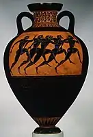 Panathenaic prize amphora for runners; c. 530 BC; terracotta; height: 62.2 cm (241⁄2 in.); Metropolitan Museum of Art (New York City)