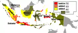 Territorial map with changes of the Dutch East Indies