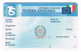 European Health Insurance Card issued in Italy showing the emblem