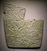 The Battlefield Palette, possibly showing the subjection of the people of the Buto-Maadi culture, by the Egyptian rulers of Naqada III, circa 3100 BC.