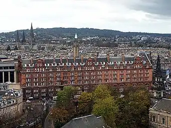 View of hotel from castle showing the Lothian Road side of the building