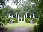 Urn and temple, at Emperor's Walk, at Anglesey Abbey