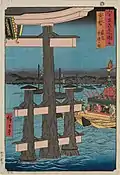 Aki Province: Itsukushima, Depiction of a Festival (Aki, Itsukushima, Sairei no zu from Famous Views of the Sixty-odd Provinces) by Hiroshige