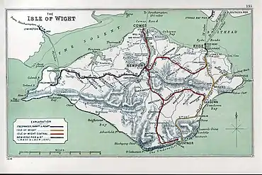 A 1914 Railway Clearing House map of lines around The Isle of Wight.