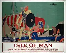 Poster depicting a Viking standing on a beach in front of fleet of Viking ships