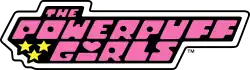 Pink letters reading "The Powerpuff Girls" against a black background.