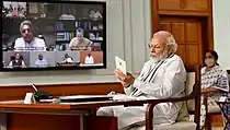 Prime Minister Modi and Finance Minister Nirmala Sitharaman at PMO, Delhi