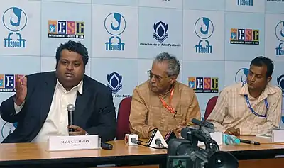 The Producer of the Malayalam film 'AAKASHGOPURAM" Shri. Manu S.Kumaran and the Director, Shri K. P Kumaran addressing at the press during the 39th International Film Festival (IFFI-2008) in Panaji, Goa on November 25, 2008.jpg