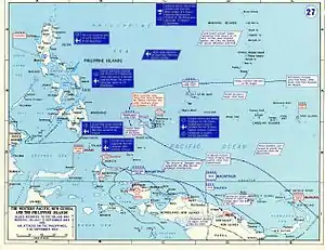 Map showing the strategic situation in the Western Pacific region, including the location of military units and military operations described in the article