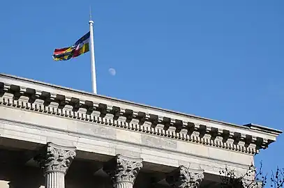 Neoclassical Corinthian capitals of the Birmingham Town Hall, Birmingham, the UK, inspired by those of the Temple of Castor and Pollux in Rome, by Joseph Hansom and Edward Welch, 1834