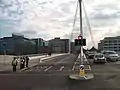 A bus lane in Dublin, Ireland. Known as "Lána Bus" in Irish.