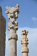 The stone columns of the Gate of All Nations, they are 16½ meters high and were topped with capitals in the form of a double bull.