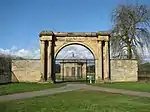 West Lodge Gateway to Thornton Stud with flanking Walls, Gate, Railings and End Piers