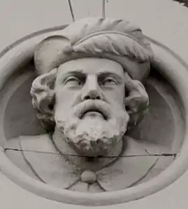 sculpture of Appleyard with feather in his cap