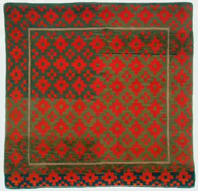 Small Tibetan sitting rug with traditional Gau (amulet) design, c. 1900