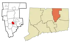 Location in Tolland County and the state of Connecticut