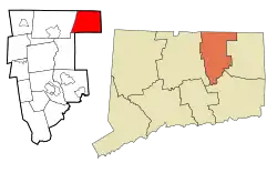 Union's location within Tolland County and Connecticut