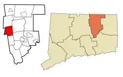 Vernon's location within Tolland County and Connecticut