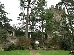 Greys Court, Great Tower, attached ruined tower and walls approximately 60 metres east