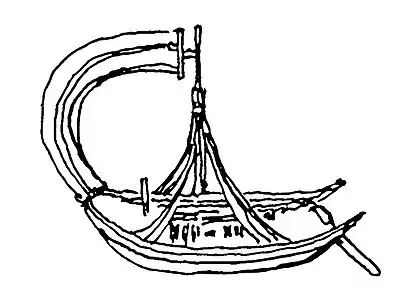 Tracing of a ship on a mirror in the Shaanxi museum (>9th or >12th century CE).