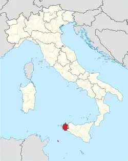 Map highlighting the location of the province of Trapani in Italy