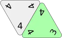 The legal placement of the 3-4-4 tile scores 3+4+4=11 points. Note how the corner values are matched to the adjacent 4-4-4 tile.