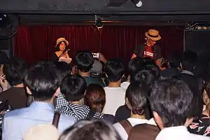 Trixie's Big Red Motorbike performing in Osaka, Japan, July 2012.