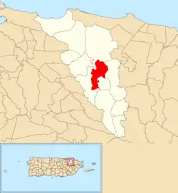 Location of Trujillo Bajo within the municipality of Carolina shown in red