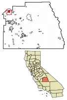 Location of Dinuba in Tulare County, California