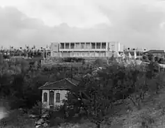 Black and white photograph of a manor house