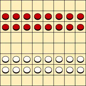 8x8 board, starting position in Turkish and Armenian draughts