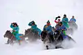 Tuvan horse-riders wearing deel