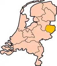 Location of Twente (yellow) as if it was the 13th province of the Netherlands