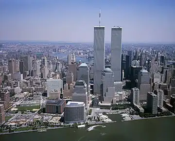 Marina in front of the World Financial Center and Twin Towers, 2001