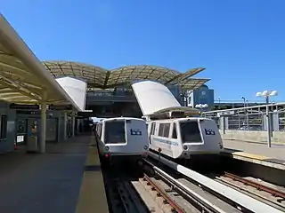 Trains at Millbrae station, 2018