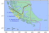 Chilean (black) and Argentine (yellow) views of the Strait of Magellan