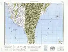 Map of the region including Cishan (labeled as CHʻI-SHAN (KIZAN) 旗山) (1951)