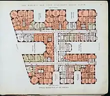 A drawing showing the original floor plan of a typical floor in the Ansonia