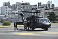 U.S. Defense Secretary Chuck Hagel arriving at the base in a UH-60 Black Hawk, 2014