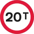 Vehicles and loads exceeding weight in tonnes indicated prohibited (1981–1994)