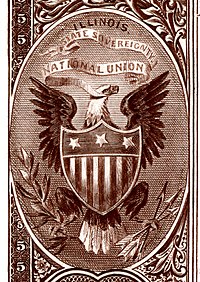 Illinois state coat of arms from the reverse of the National Bank Note Series 1882BB