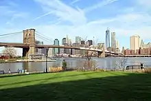  View of the Brooklyn Bridge and the Financial District from the park