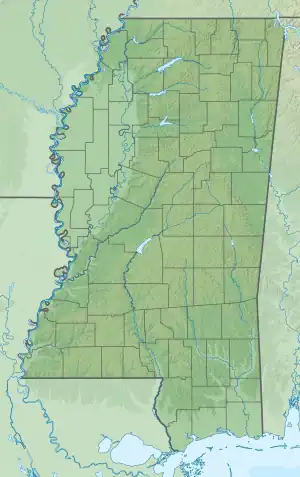 Location of Lake Whittington on the border of Arkansas and Mississippi, USA.