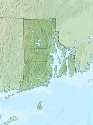 Location of Lake Washington in Rhode Island, USA.