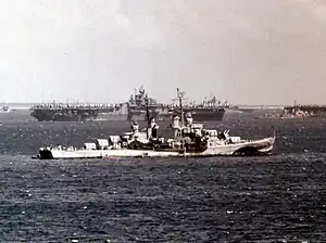 The United States Fifth Fleet departs for Okinawa in March 1945, in the final stages of the War of the Pacific.