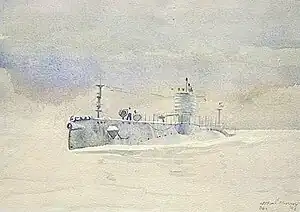 The submarine USS R-10 (SS-87) in watercolor