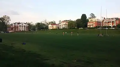 Madison Bowl at the University of Virginia, surrounded by several Greek houses.